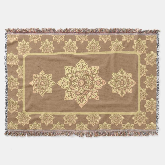 Fringrad Throw Blanket med gult medallions Filt (Framsidan)