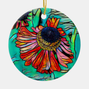 Fringy Helenium med ett glasutseende med fastsatt Julgransprydnad Keramik