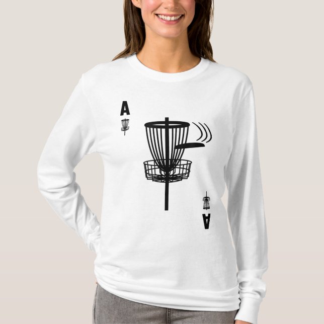 Frisbee Golf Hål i ett enda Ace Card-snålt golf T Shirt (Framsida)