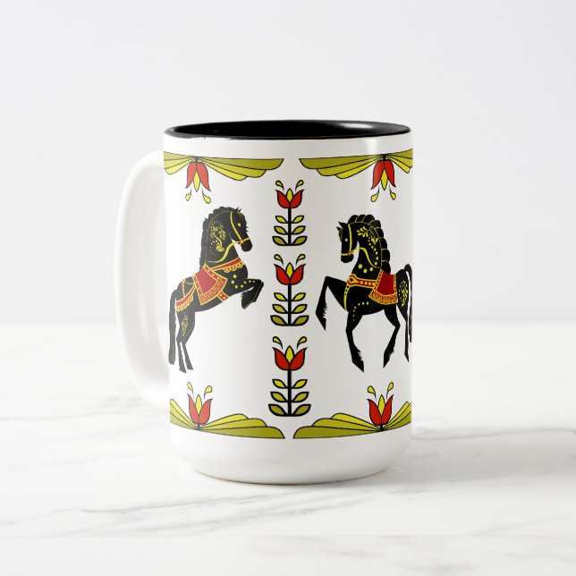 Frisisk/frisisk folksvart hingst, välj färg Två-Tonad mugg (Framsida vänster)