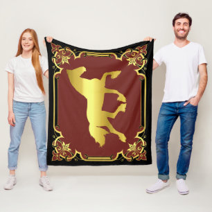 Frisisk häst, silhuette/guld/black/red fleecefilt