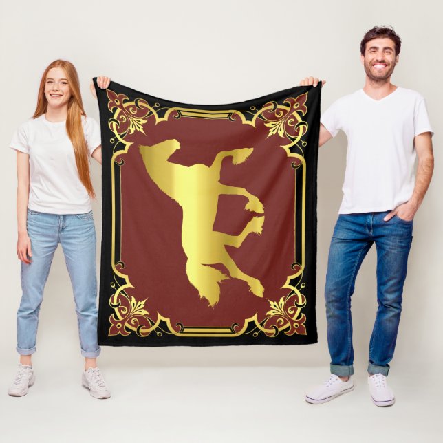 Frisisk häst, silhuette/guld/black/red fleecefilt (På plats)