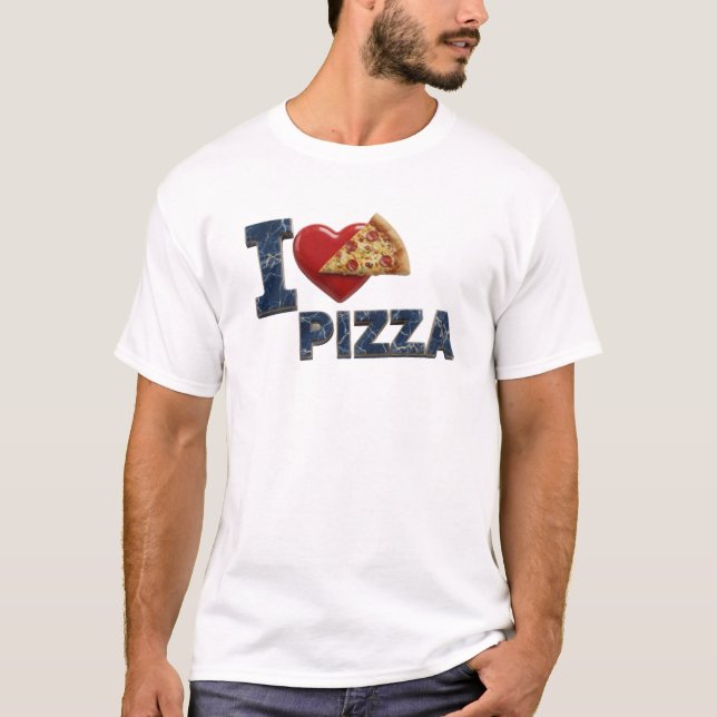 Frisk Blå JAG ÄLSKAR PIZZA Mode Konst T Shirt (Framsida)