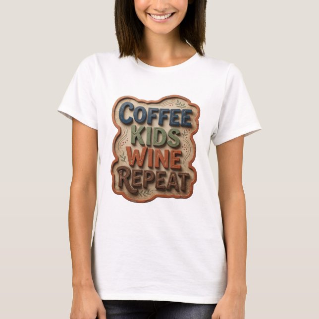 Frisk Blå KAFÉ BARN VIN UPPREPA Tröjdesign T Shirt (Framsida)