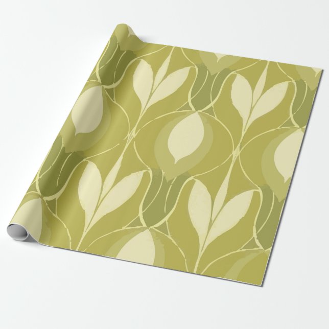 Frisk grön och lime abstrakt blommig mönster presentpapper (Utrullad)