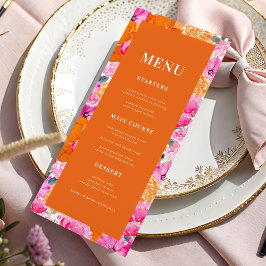 Frisk Ljus Rosa och Orange Blommig Bröllopsfest Meny