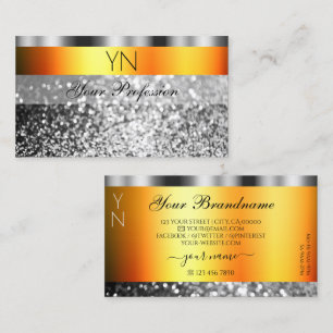 Frisk Orange Silver mousserande Glitter och Monogr Visitkort