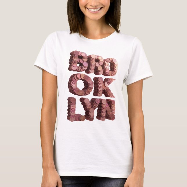 Frisk Rosa BROOKLYN-tryck T Shirt (Framsida)