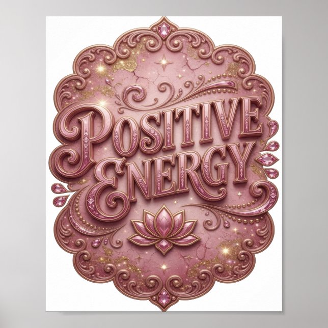 Frisk Rosa POSITIV ENERGI 3D Textkonst Poster (Framsidan)