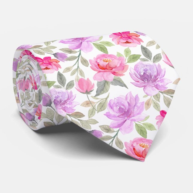 Frisk vårstämning: Rosa och lila blomsterdesign Slips (Rullad)