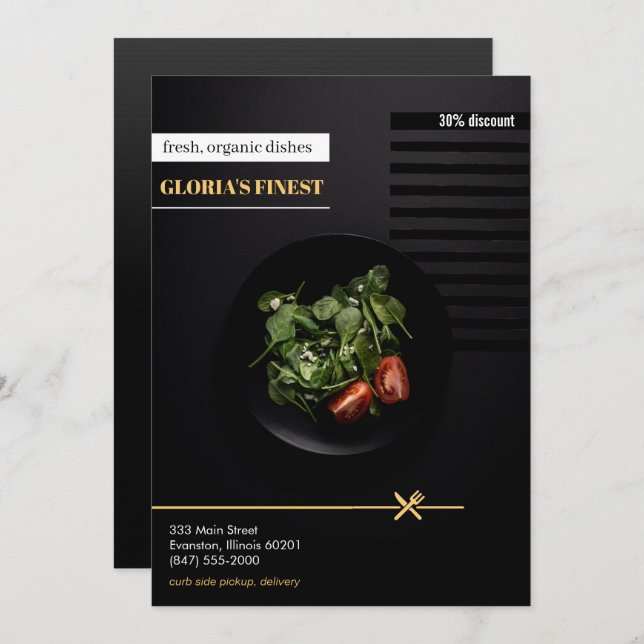 friska försäljare av ekologiska restauranger inbjudningar (Fram/baksida)