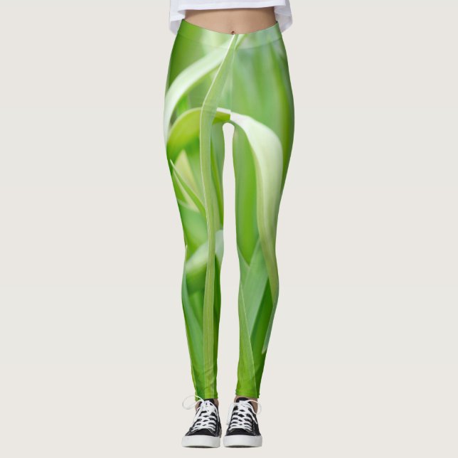 Friska gröna växtblad  leggings (Framsida)