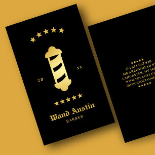 Frisör Barber Stång Svart Och Guld Visitkort