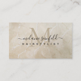 Frisör Beige Marmor Skönhetssalong Monogram Visitkort