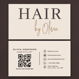Frisör Beige Neutral QR-kod Professionell Visitkort
