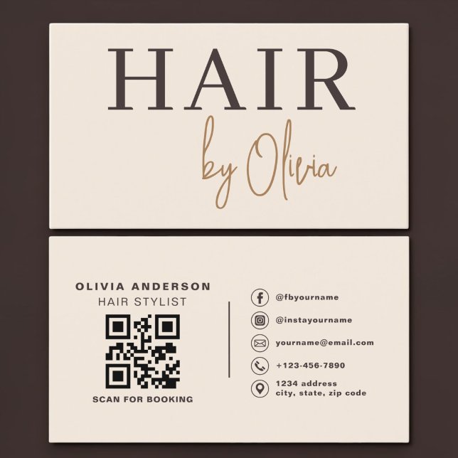 Frisör Beige Neutral QR-kod Professionell Visitkort (Skapare uppladdad)