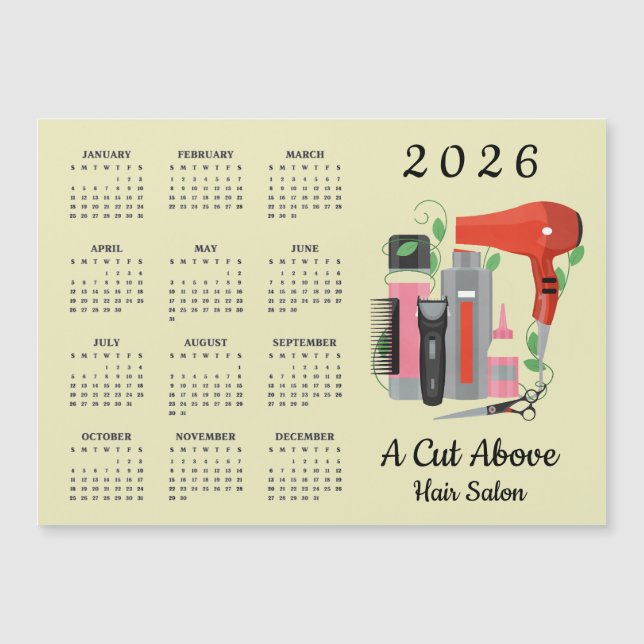 Frisör Design 2026 Kalender Magnetkort (Framsida)