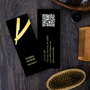 Frisör Elegant Chic Falsk Guld Rakhyvel Qr Kod Mini Visitkort