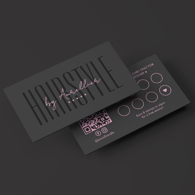 Frisör Färgkonsulent Bröllopsflätor Rosa Svart Lojalitetskort (Hair Stylist Colorist Bridal Braids Pink Black Loyalty Card
)