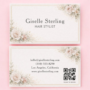 Frisör Floral Neutral QR-kod Professionell Visitkort