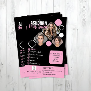 Frisör Foto Anpassad Design i Svart Rosa Flygblad