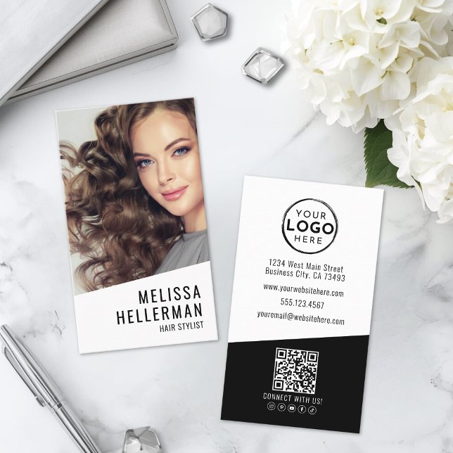 Frisör Foto Logotyp Vertikal Visitkort (Hair Stylist Photo Logo Vertical Business Card )