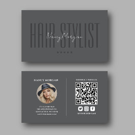 Frisör Foto Qr Kod Mörkgrå Visitkort