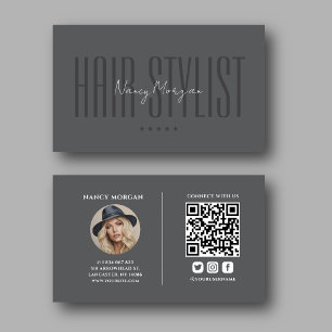 Frisör Foto Qr Kod Mörkgrå Visitkort