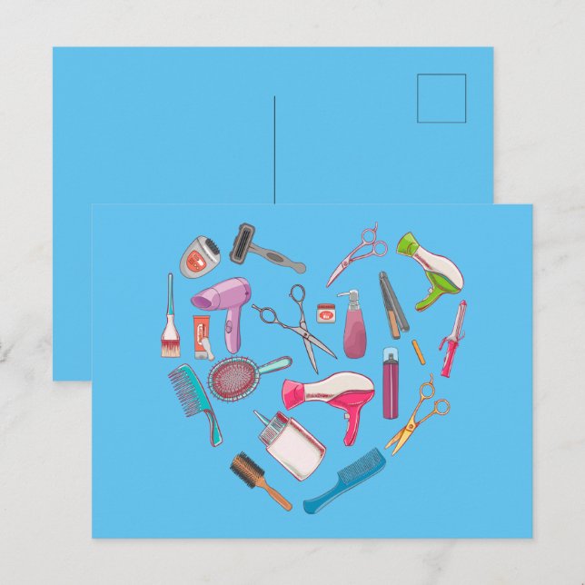 Frisör Frisörstylist Verktyg Hjärta Vykort (Fram/baksida)