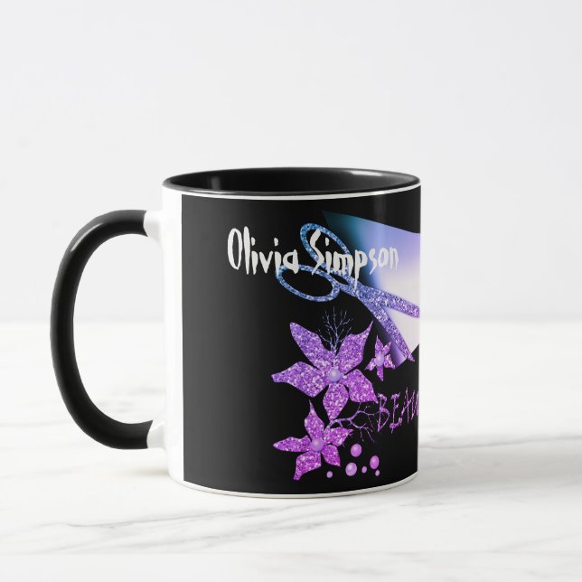 Frisör Glitter Blank Skissors Blommor Skönhet Mugg (Vänster)