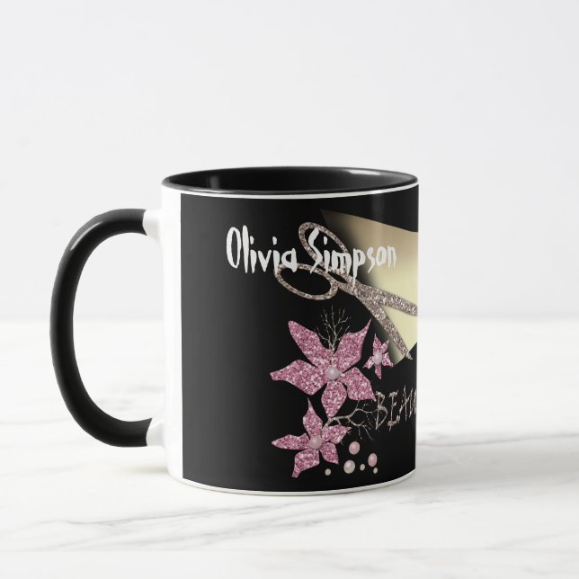 Frisör Glitter Blank Skissors Blommor Skönhet Mugg (Vänster)