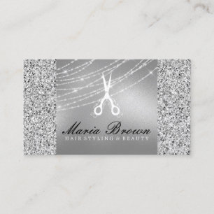 Frisör Glitter Silver Luxury Visitkort