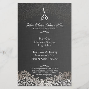 Frisör Hår Salong Elegant Mörk Silver Damask Flygblad