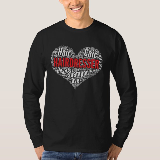 Frisör Hjärtform Ord Moln Frisörska T Shirt (Framsida)