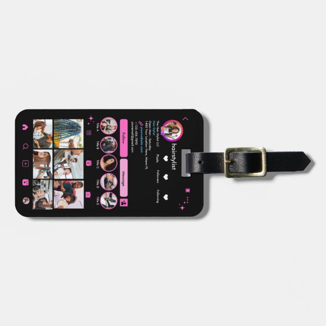 Frisör Instagram Sminkartist Chic QR Rosa Bagagebricka (Horisontell Framsida)