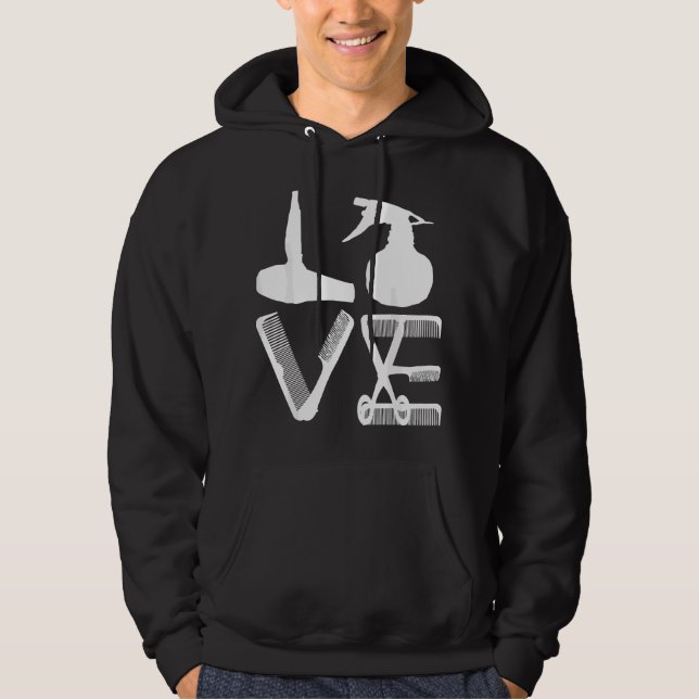 Frisör Kärlek Hårfön Sax Barber Hår Br Hoodie (Framsida)