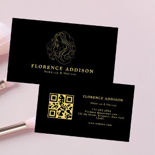 Frisör Makeup Artist Modern Svart QR-kod Visitkort