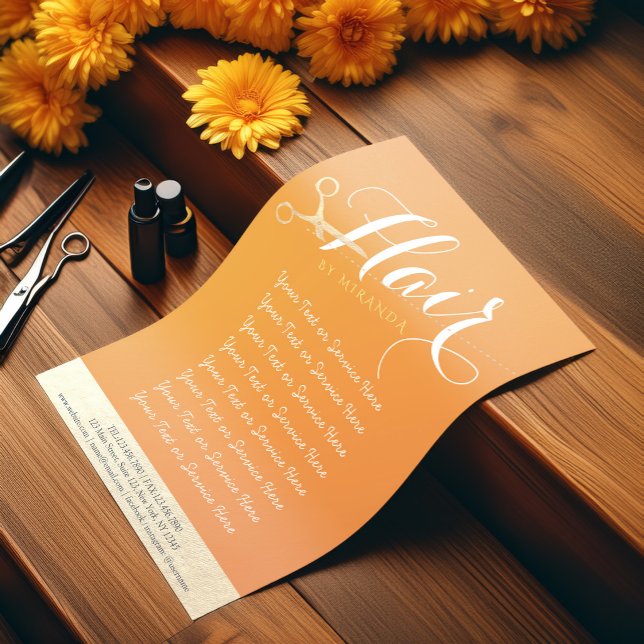Frisör Makeup Salong Chic Orange Guld Sax Reklamblad (Skapare uppladdad)