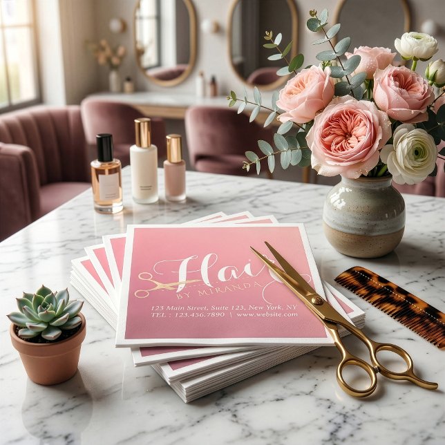 Frisör Makeup Salong Modern Rosa Guld Sax Pappersservett (Skapare uppladdad)