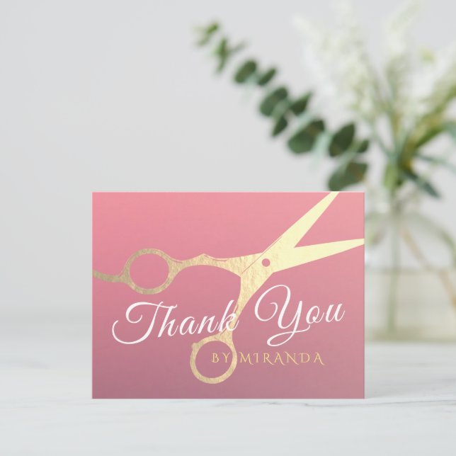 Frisör Makeup Salong Modern Rosa Guld Sax Vykort (Stående Fram)