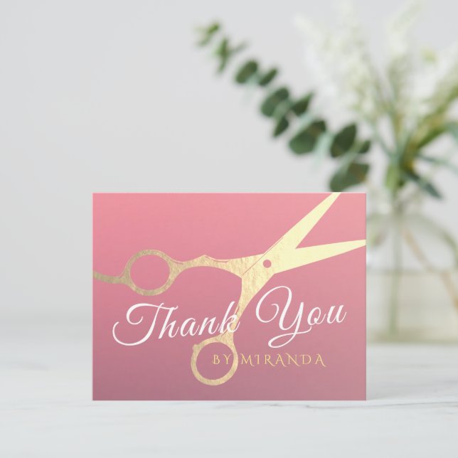 Frisör Makeup Salong Modern Rosa Guld Saxar Vykort (Stående Fram)