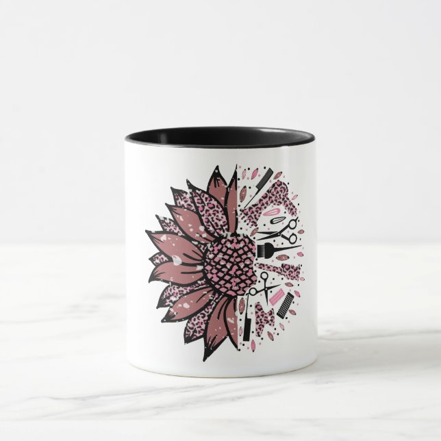 Frisör Mauve och Rosa Leopard Solros Verktyg Mugg (Center)