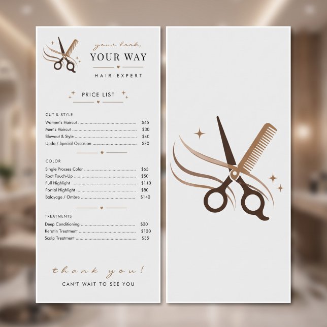 Frisör Minimal Vita Saxar Redigerbara Reklamkort (Hair Stylist Minimal White Scissors Editable Rack Card)
