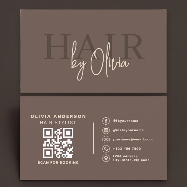 Frisör Modern Brun QR-kod  Visitkort (Skapare uppladdad)