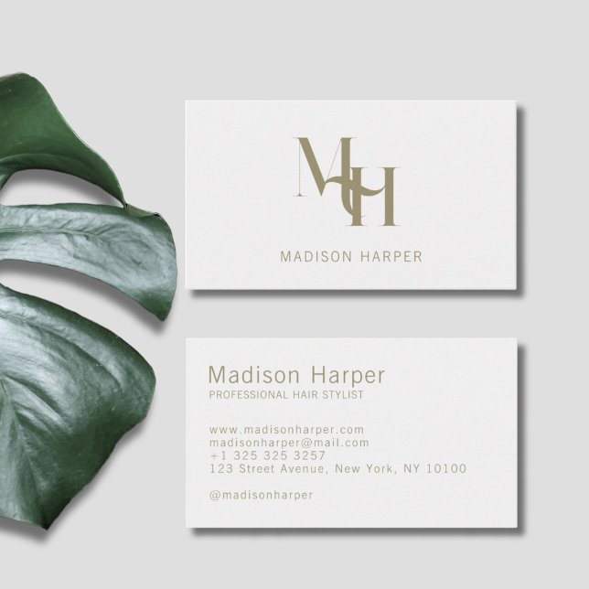 Frisör modern monogram initialer off white visitkort (Skapare uppladdad)