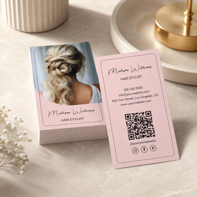 Frisör Modern Rosa Visitkort (Hair Stylist Modern Pink Business Card)