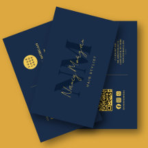 Frisör Navyblå Guld Monogram QR-kod Logotyp