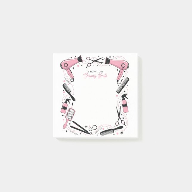 Frisör Personlig Rosa Stjärnor & Glitter Post-it Block (Framsida)