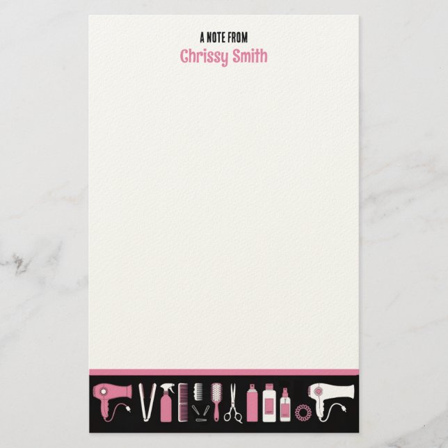 Frisör Personlig Rosa & Svart Frisör Brevpapper (Framsida)