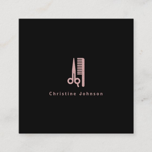 ・ frisör ro guld logotyp på svart fyrkantigt visitkort (Framsida)